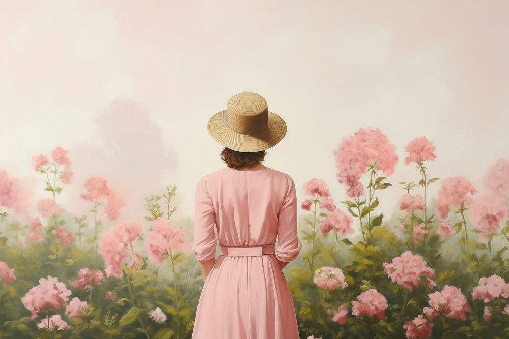  English garden painting outdoors flower. AI generated Image by rawpixel.