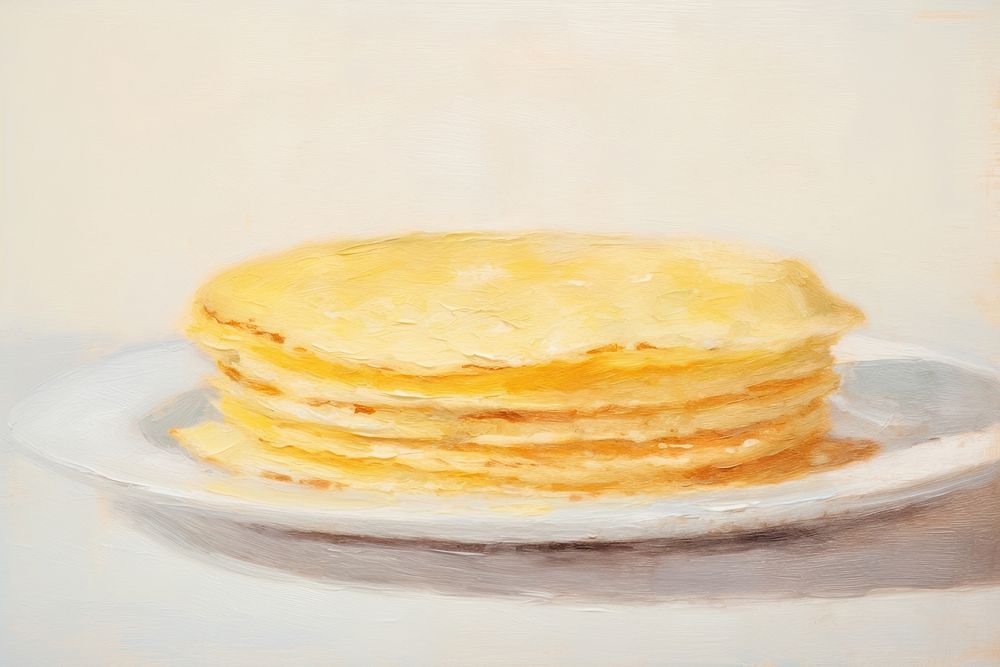  Pancake on dish painting plate food. AI generated Image by rawpixel.