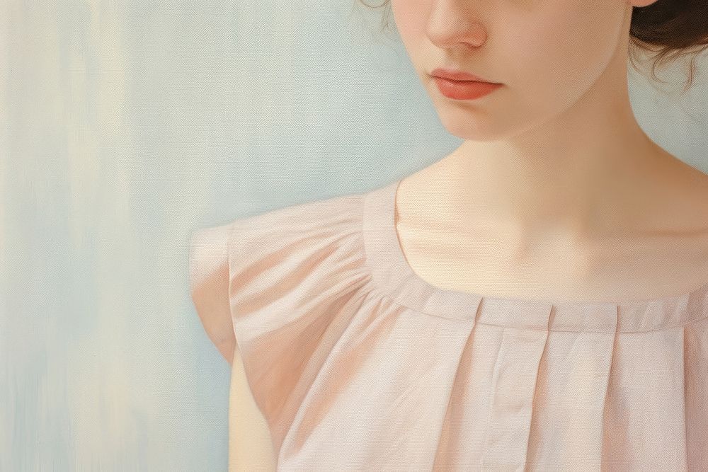  Close up of woman in pastel dress contemplation hairstyle portrait. AI generated Image by rawpixel.