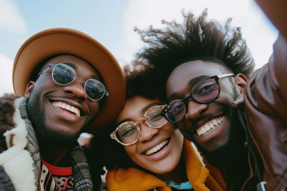 African American friends lgbt selfie laughing glasses.