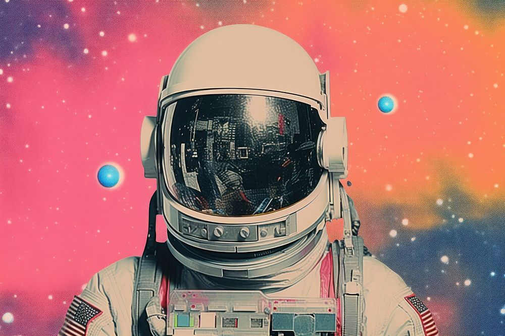 Collage Retro Galaxy cassette astronomy astronaut universe.