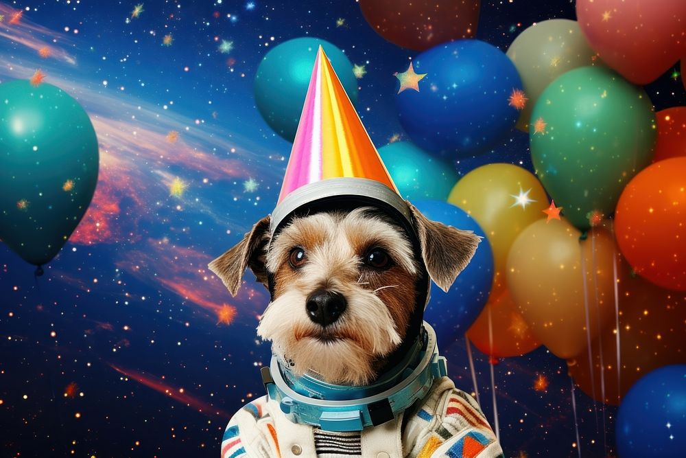Collage Retro Galaxy pet party portrait balloon mammal.