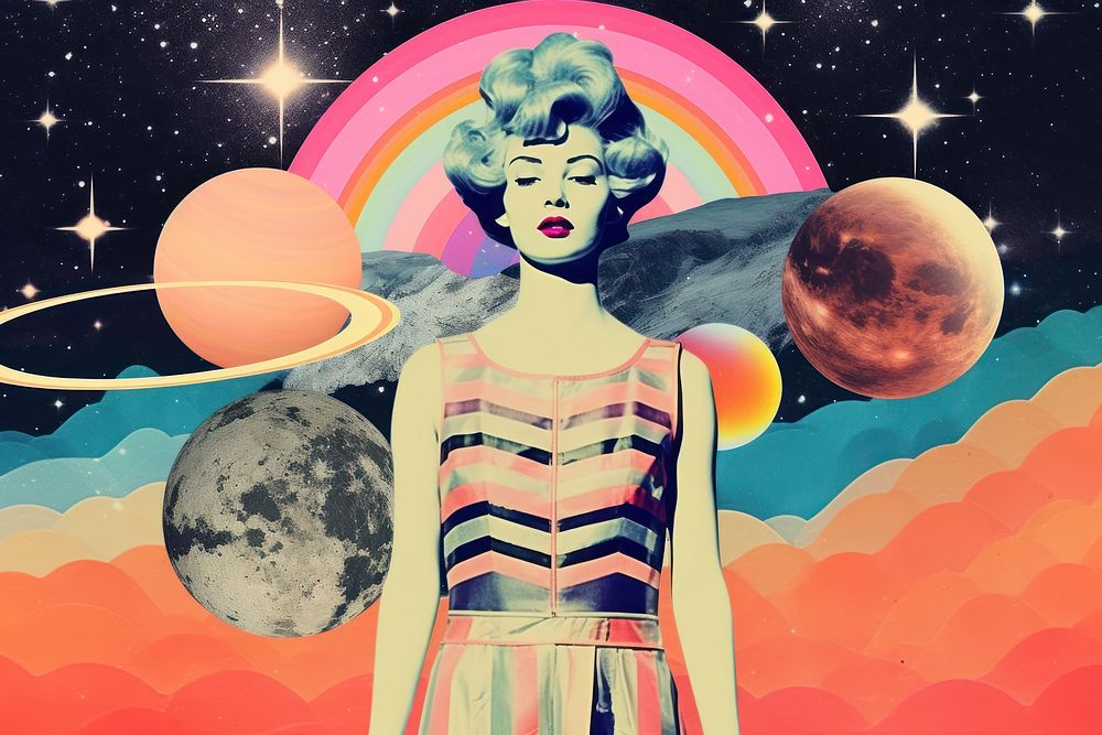 Collage Retro Galaxy teenager dating art astronomy nature.