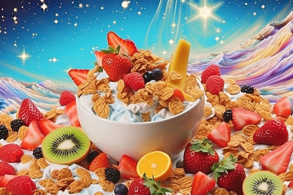 Collage Retro dreamy cereal dessert food bowl.