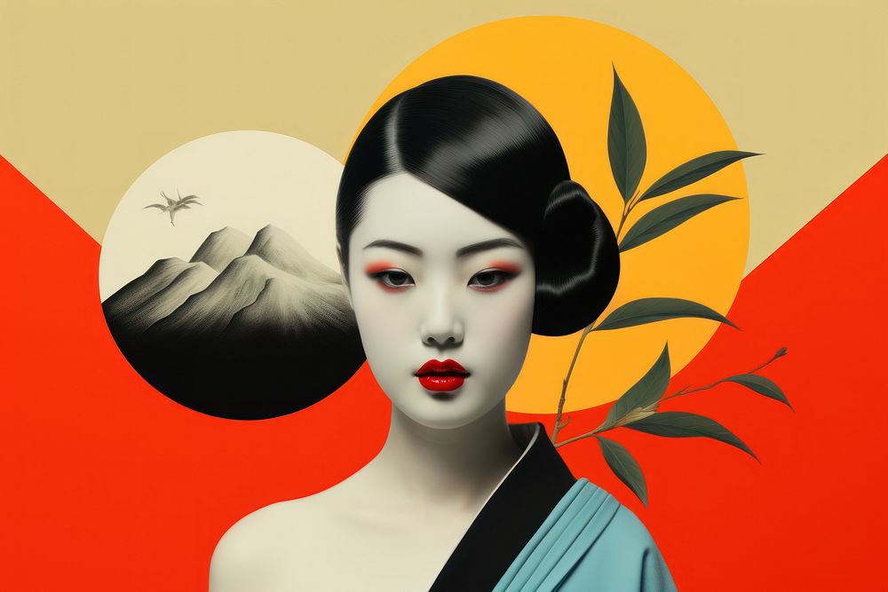 Collage Retro dreamy chinese culture art portrait adult.