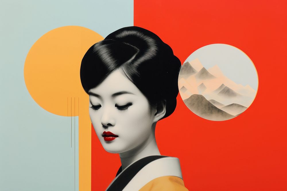Collage Retro dreamy chinese culture art painting portrait.