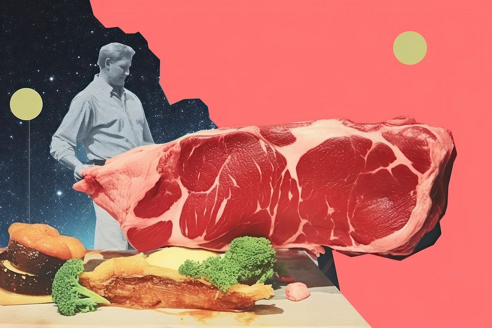 Collage Retro dreamy cooking steak meat food beef.
