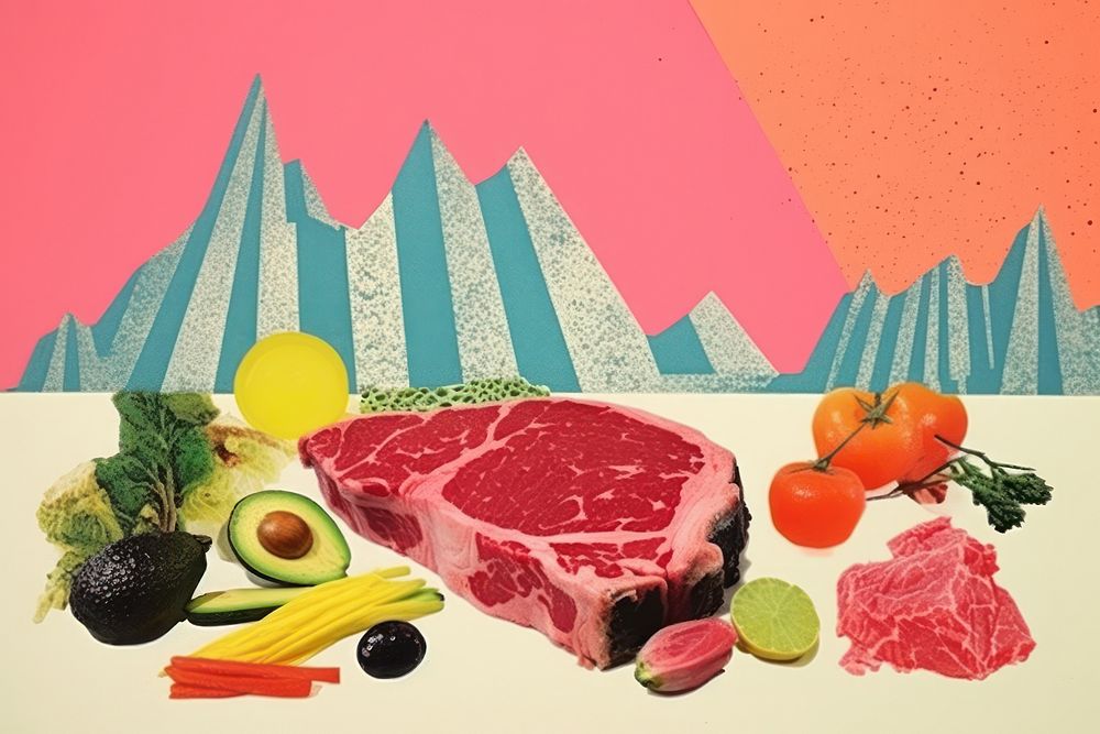 Collage Retro dreamy cooking steak food meat beef.