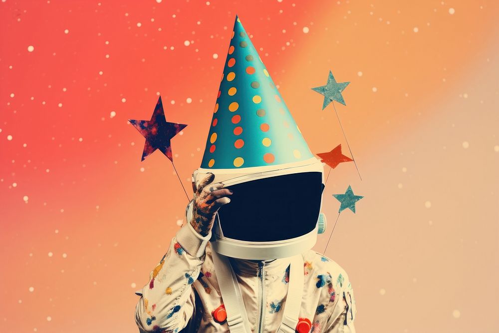 Collage Retro dreamy party hat astronaut portrait fun.
