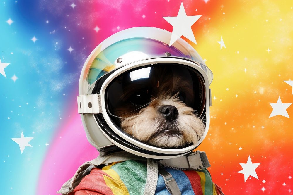 Collage Retro dreamy pet party astronaut mammal animal.
