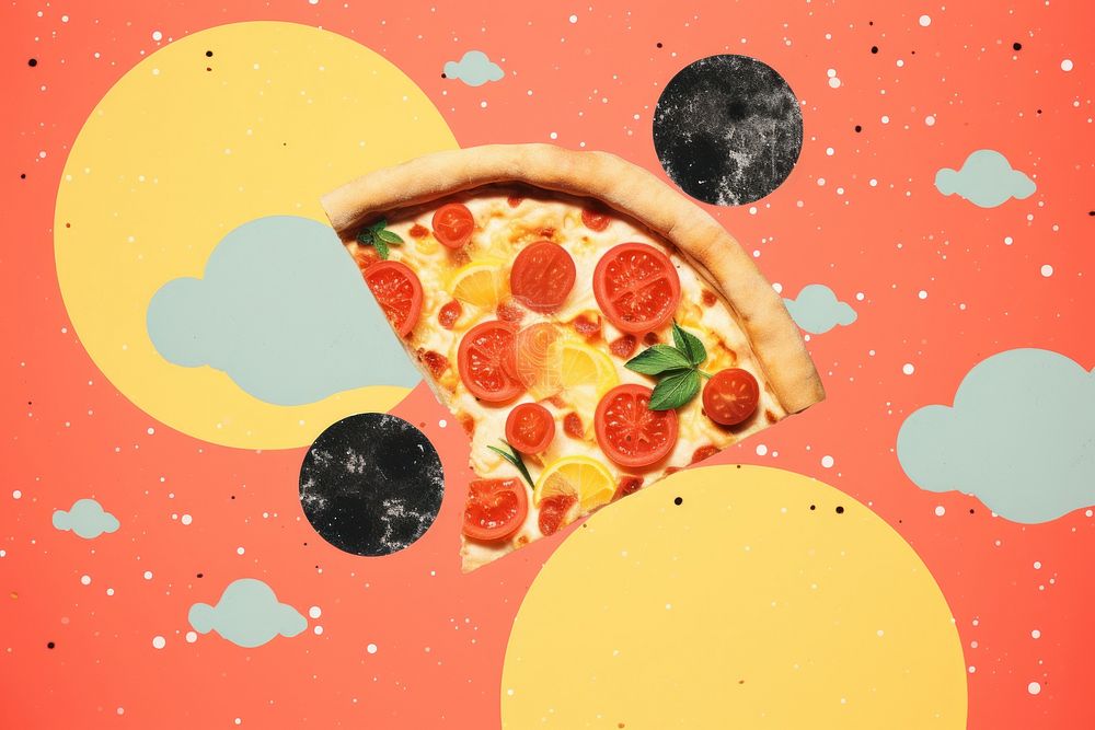 Collage Retro dreamy pizza food advertisement pepperoni.