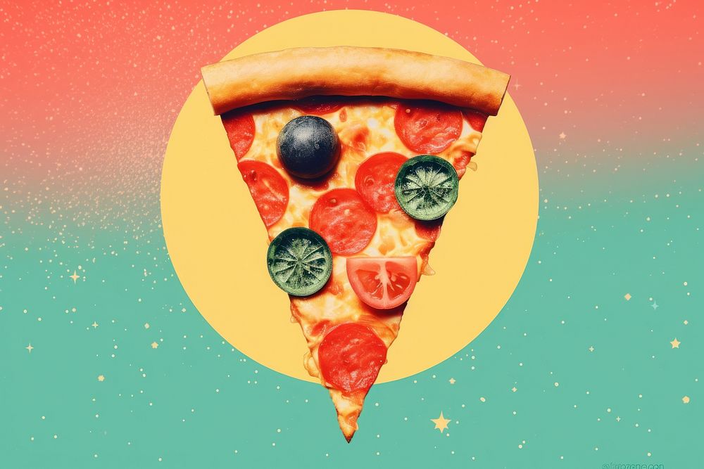 Collage Retro dreamy pizza food advertisement pepperoni.