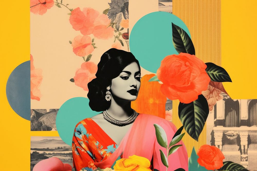 Collage Retro dreamy south asian cultural art painting collage.