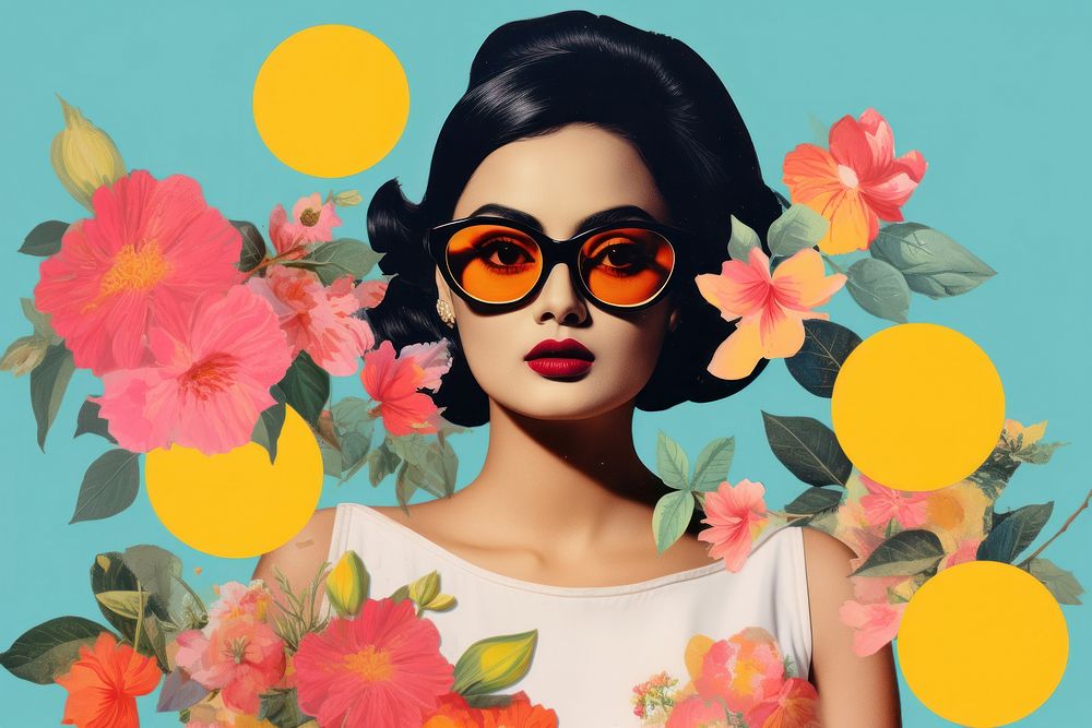 Collage Retro dreamy south asian portrait flower adult.