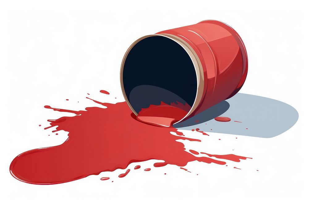 An Opened metal paint can with spilled paint on the floor white background splattered cylinder. AI generated Image by…