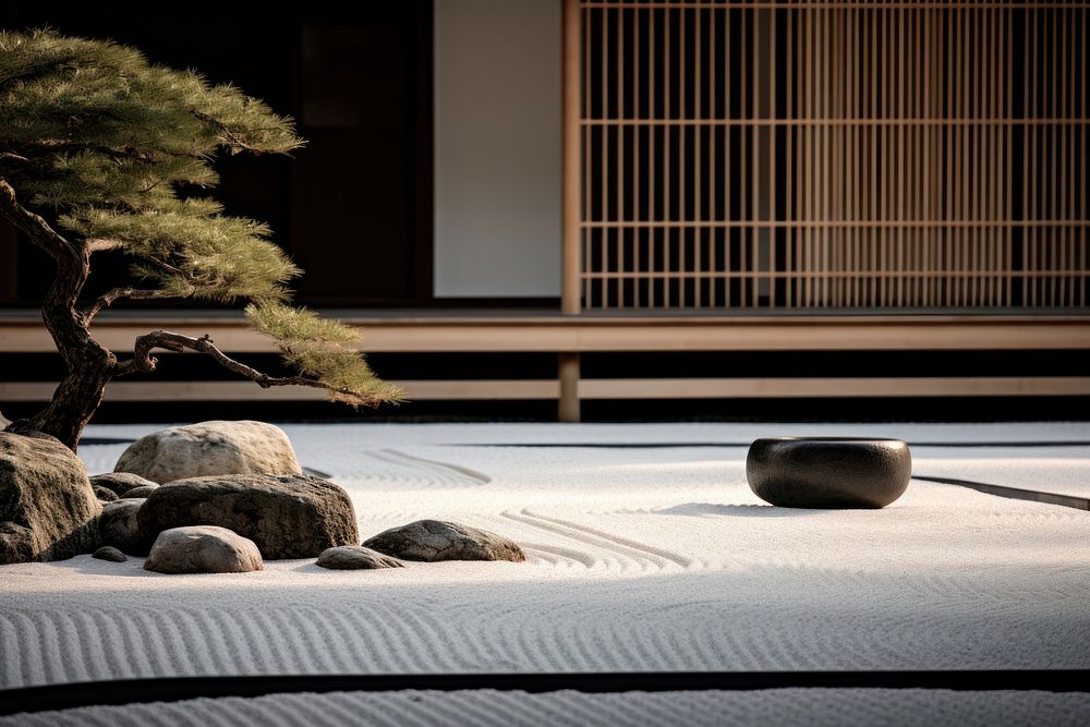  Zen garden outdoors plant tree. AI generated Image by rawpixel.