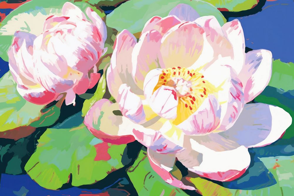  Lotus painting blossom flower. AI generated Image by rawpixel.