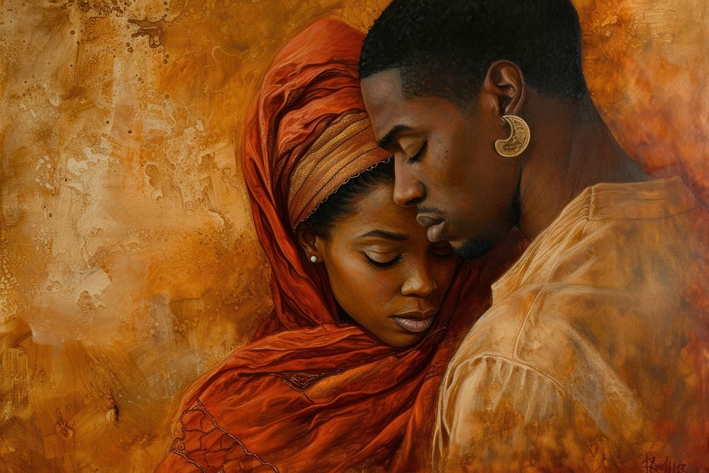 Love and affection black people painting portrait.