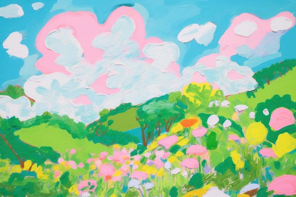  Meadow painting art backgrounds. AI generated Image by rawpixel.