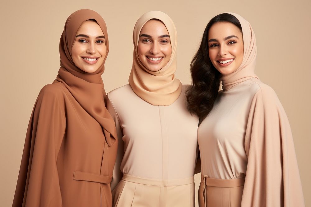 3 Middle eastern women smiling people adult.