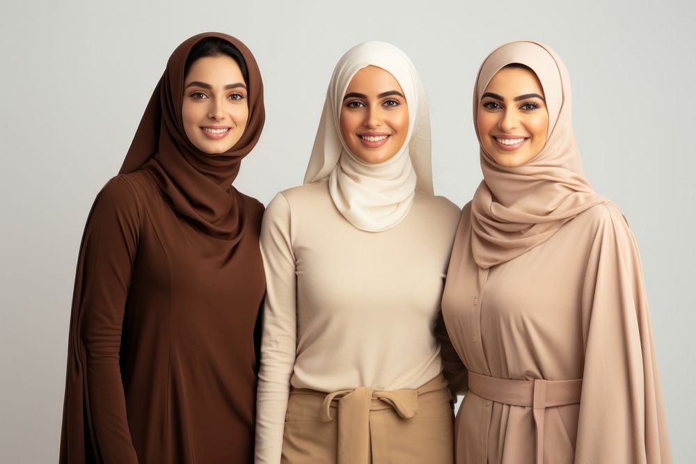3 Middle eastern women fashion smiling people.