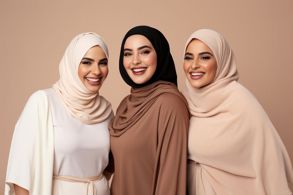 3 plus size Middle eastern women smiling people adult.