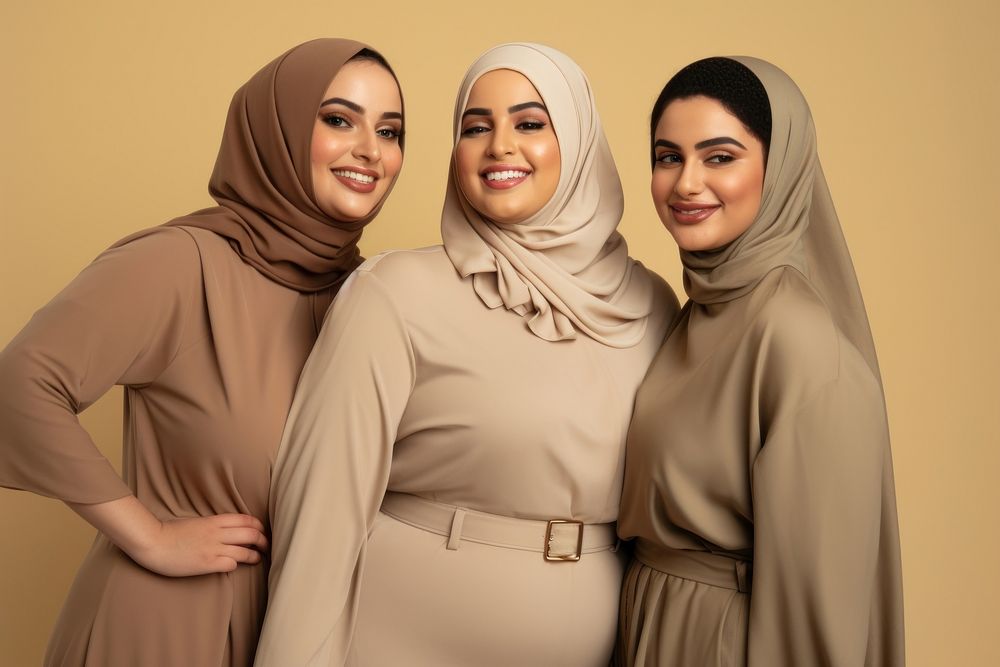 3 plus size Middle eastern women smiling people adult.