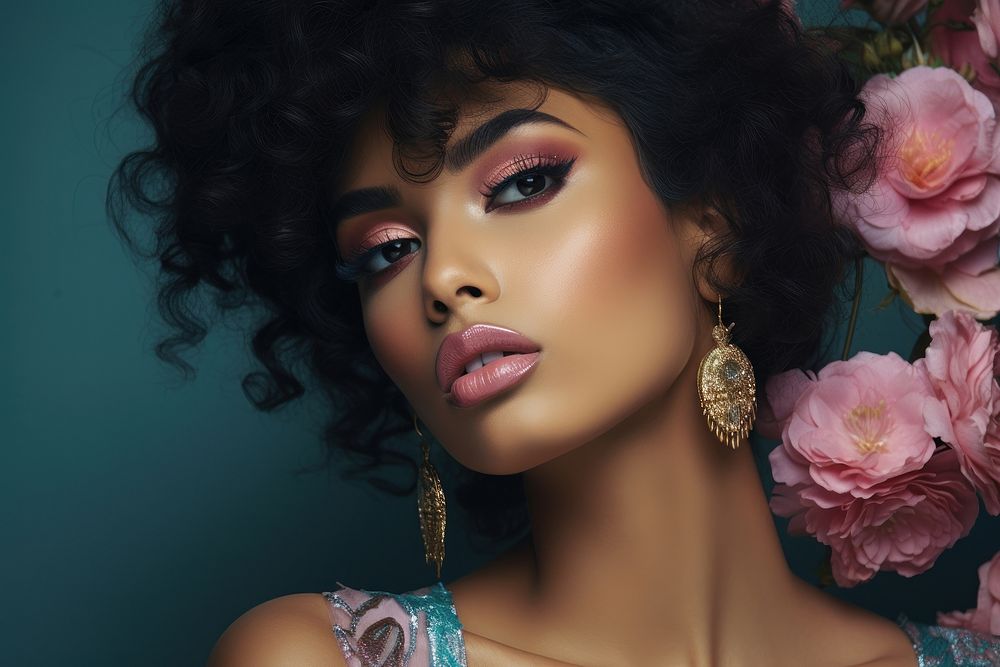 Multiracial woman wearing glamourous makeup portrait fashion adult.