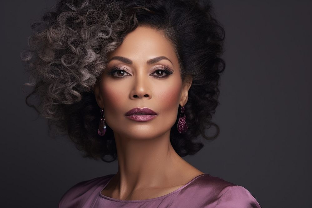 Middle aged multiracial woman wearing glamourous makeup portrait fashion adult.