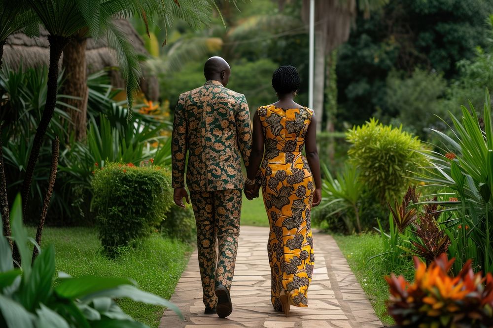 African married couple walking wedding adult.