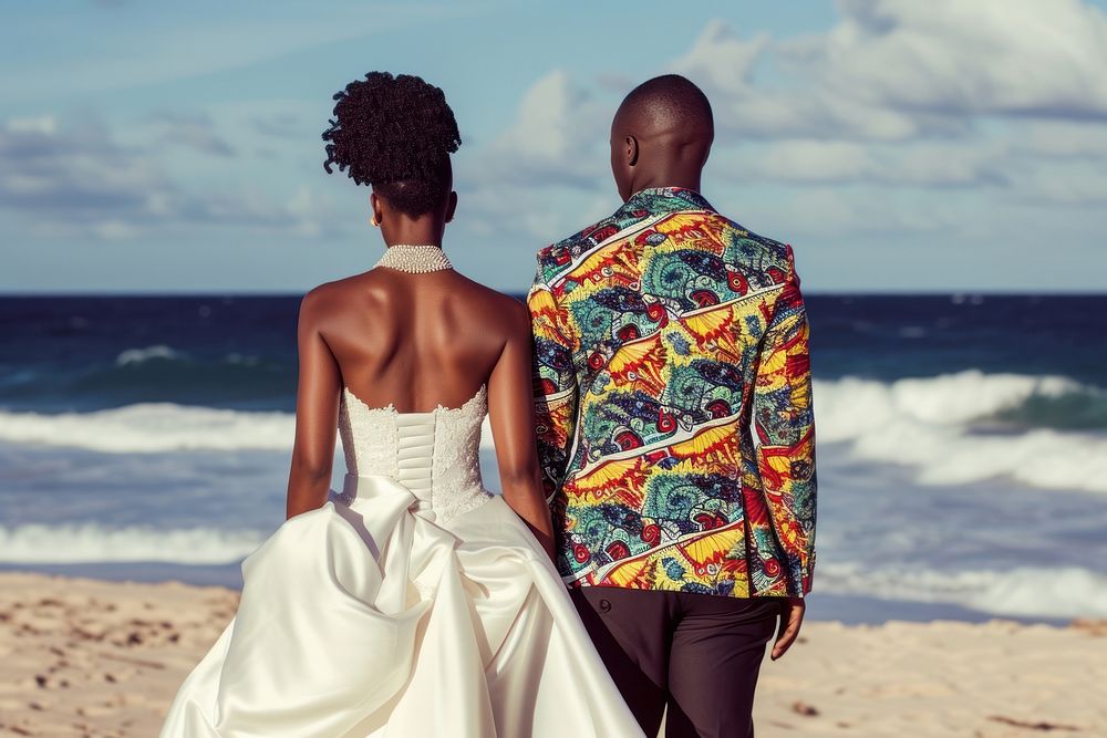African wedding day couple man back fashion adult.