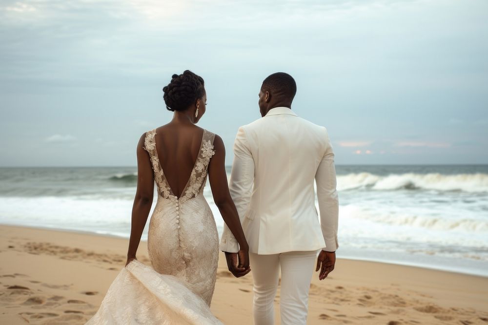 African wedding day couple beach adult bride.