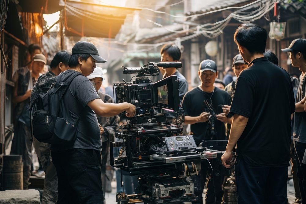Chinese Film crew architecture outdoors workshop.