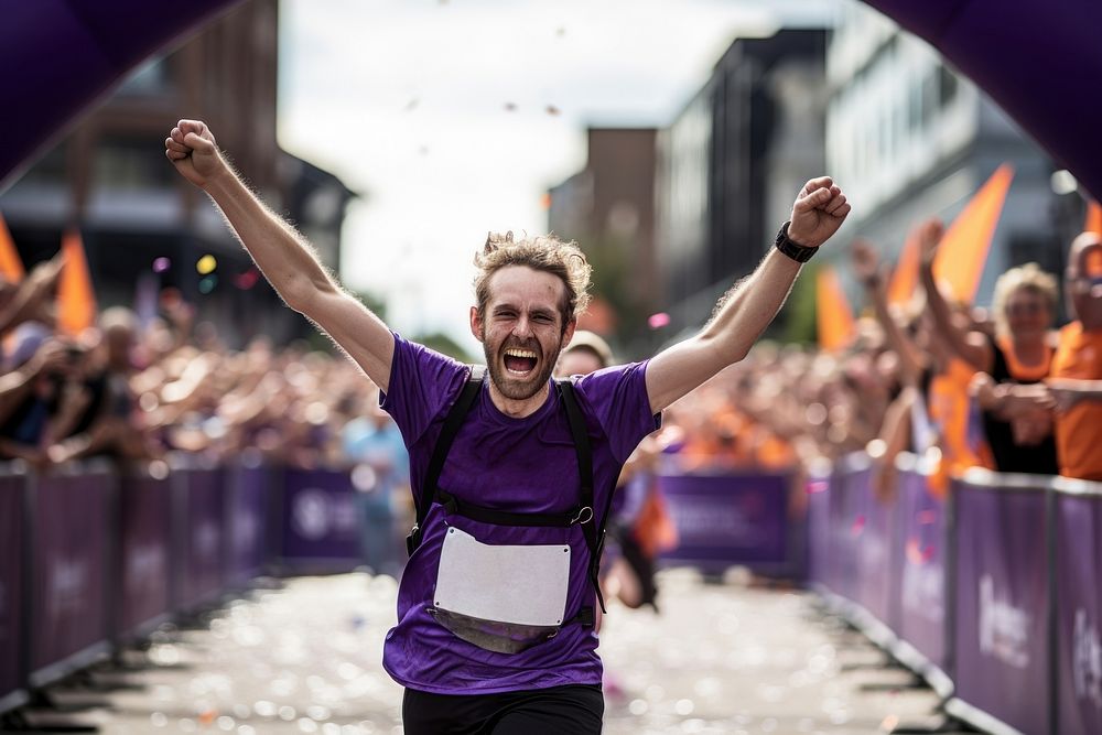 Premium Photo Runners running towards the finish line success