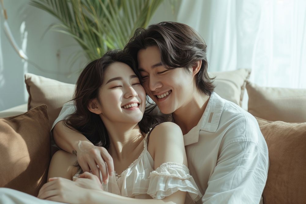 Korean female couple romantic adult happy.
