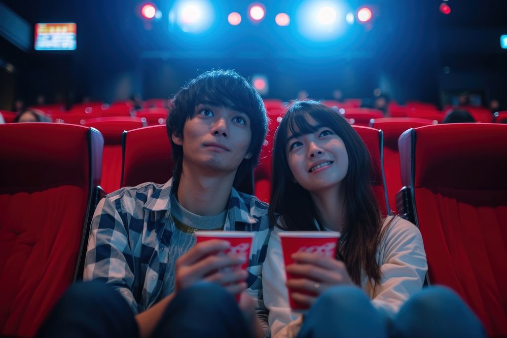 Japanese couple dating movie together togetherness technology friendship.