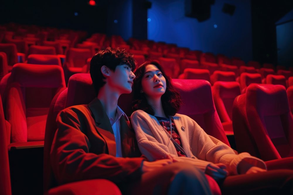 Korean couple dating movie together theater adult togetherness.