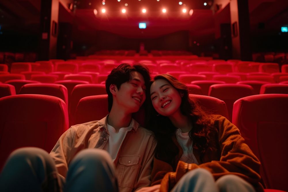 Korean couple dating movie together theater adult men.
