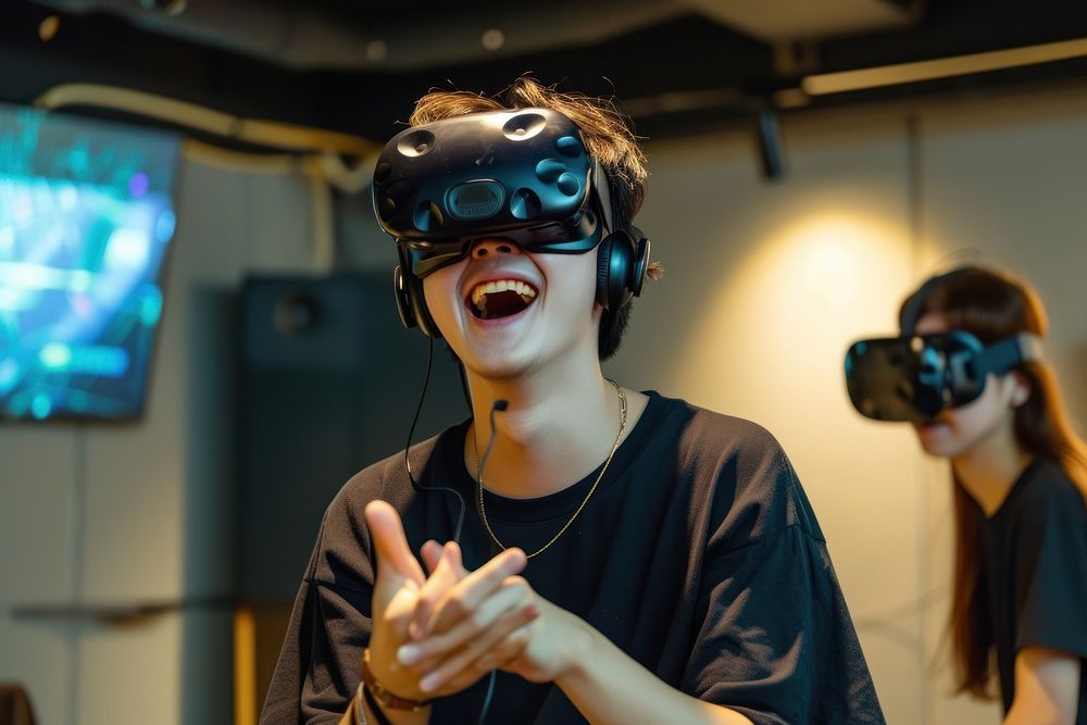 Korean playing vr with friends photo photography accessories.