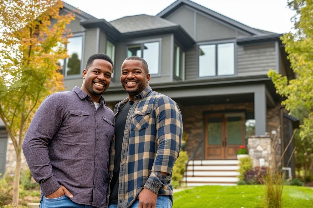 African American gay Couple Buying New Dream House house architecture photography.