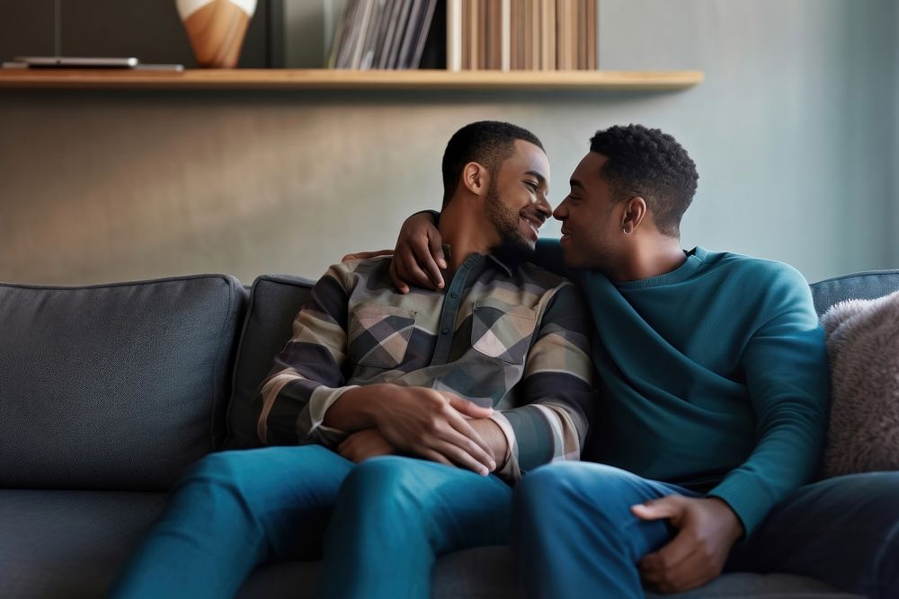 African American gay couple furniture adult couch.