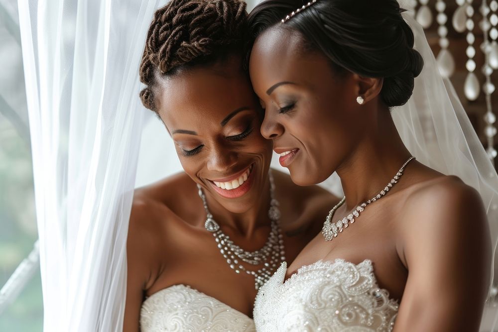 African American Happy lesbian couple getting married necklace fashion jewelry.