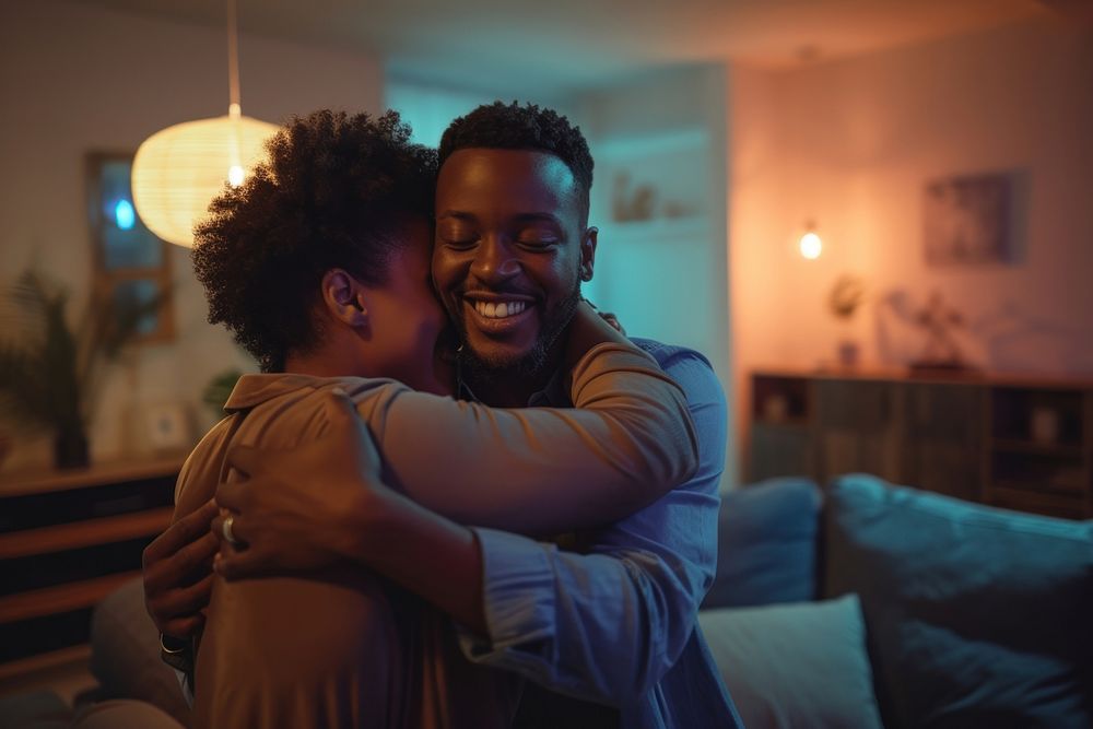 African American happy lgbtq couple adult night affectionate.