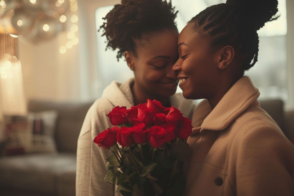 African american lesbian couple wedding rose photography.