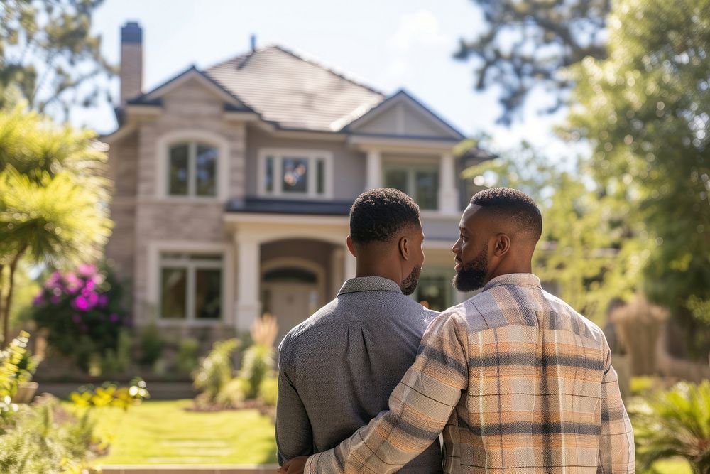 African American lgbt Couple Buying New Dream House house architecture building.