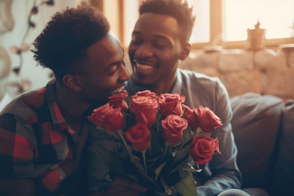 African american lgbtq couple rose flower adult.