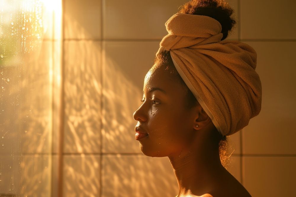 African American young woman bathroom portrait adult.