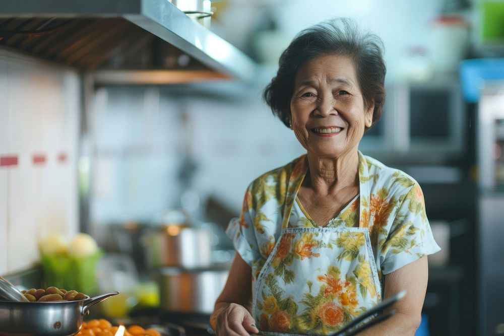 East asia old women smiling kitchen adult.