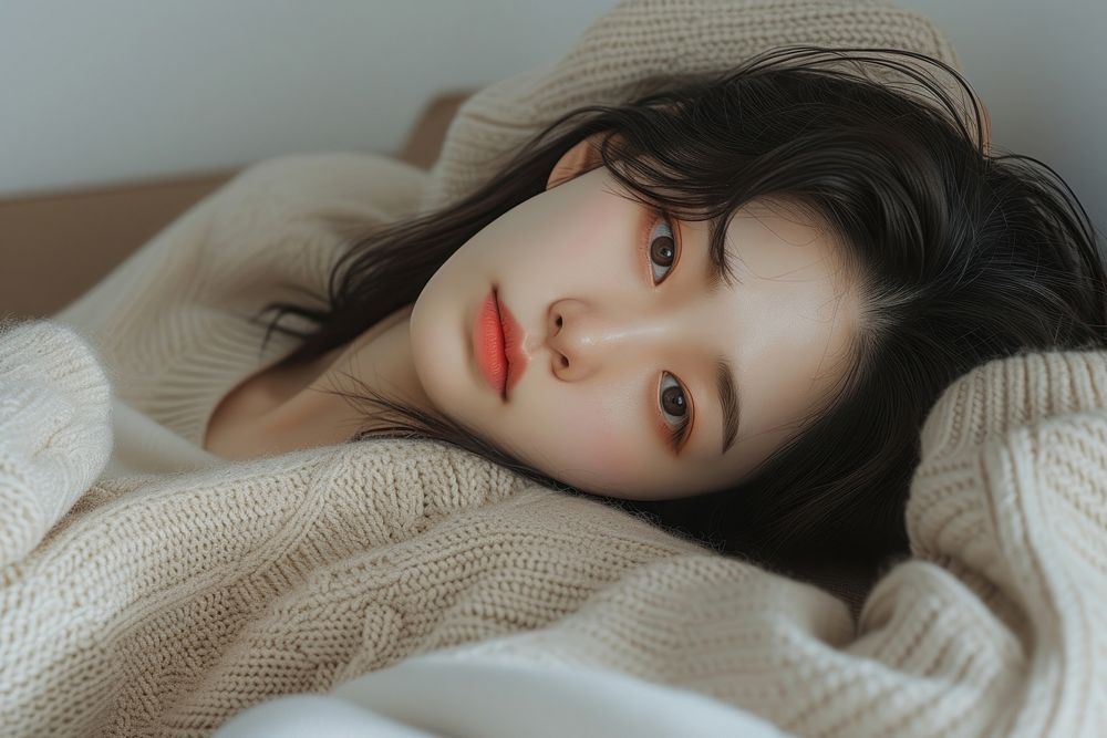 Korean female portrait blanket photo.