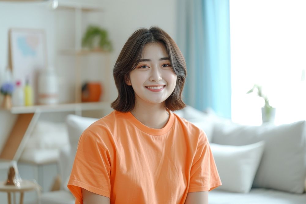 Korean female smiling smile hairstyle.